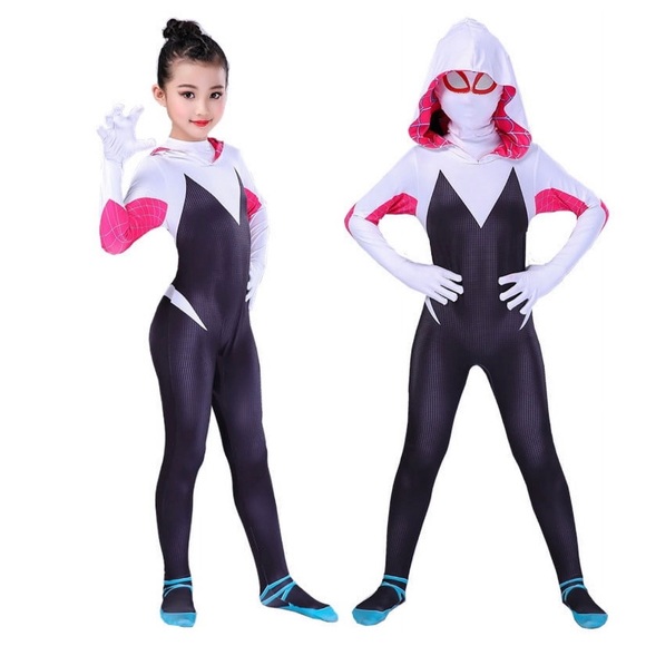 Kids Gwen Stacey Costumes Across The Spider-Verse Gwen Halloween Suit 7-8 years - Picture 4 of 14